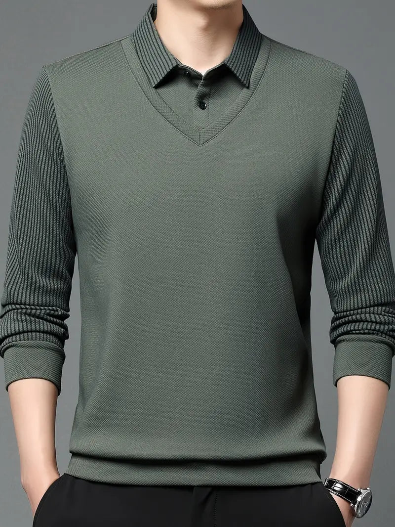 Men's 2-in-1 Long-Sleeve Polo - Elegant & Breathable