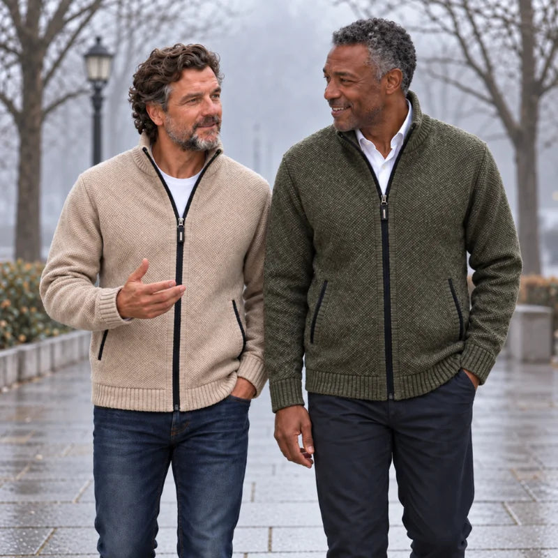 Fleece-Lined Zip Knit Cardigan - Nordic