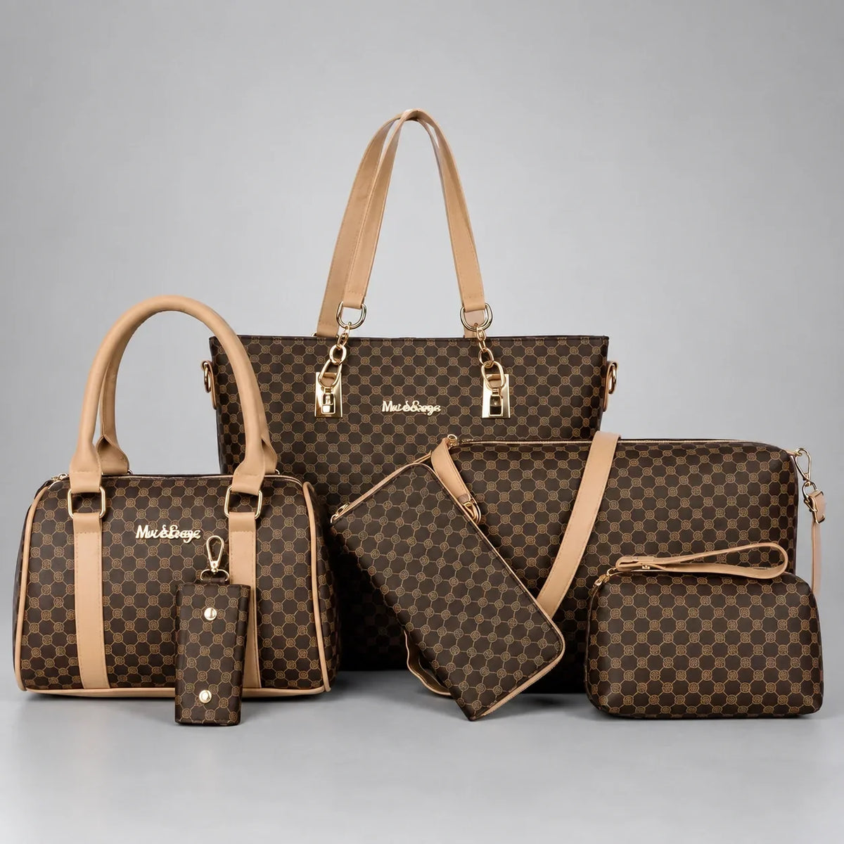 Bohème | 6-Piece Women's Handbag Set – Tote, Handbag, Clutch, Crossbody Bag, Wallet & Key Case