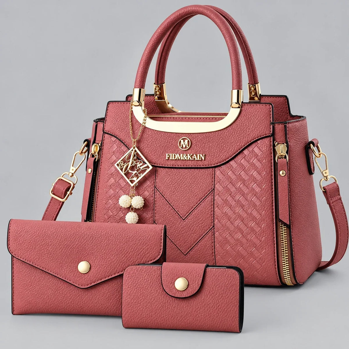 Chevron | 3-Piece Women's Handbag Set – Tote, Wallet & Card Holder
