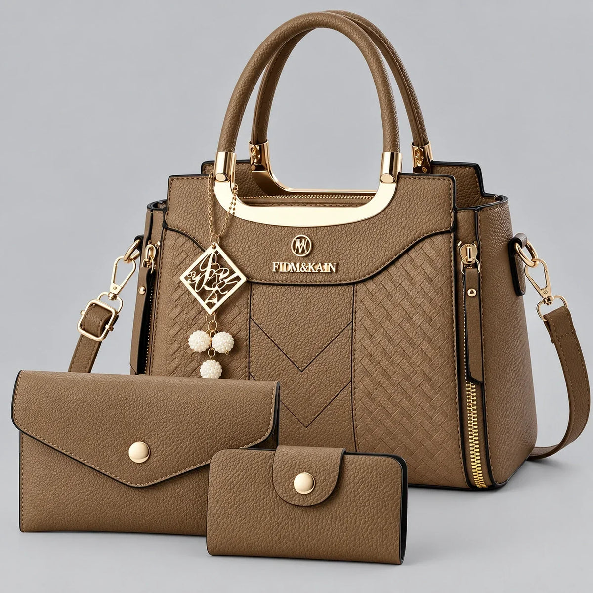 Chevron | 3-Piece Women's Handbag Set – Tote, Wallet & Card Holder