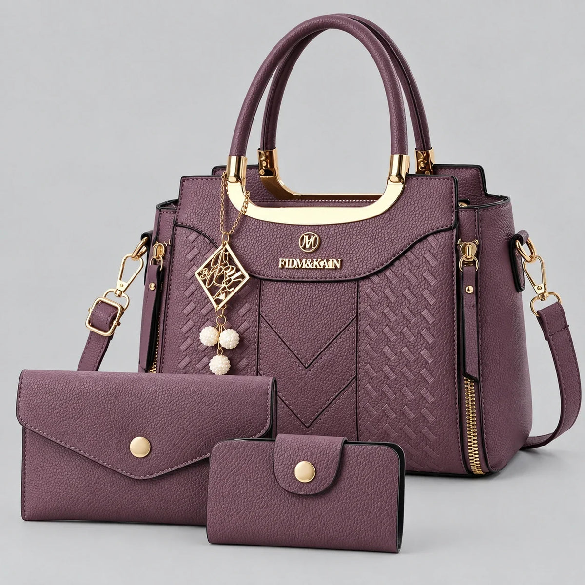 Chevron | 3-Piece Women's Handbag Set – Tote, Wallet & Card Holder