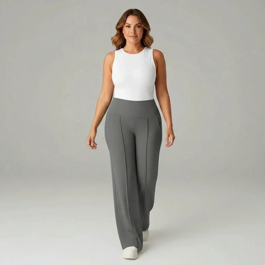 Comfortable High-Waist Wide-Leg Stretch Pants – SoftFlex