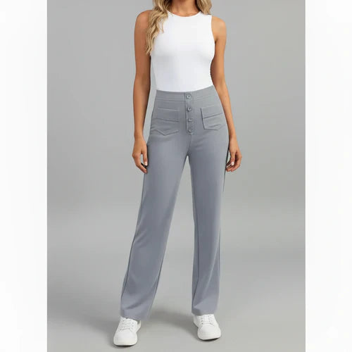 High-Waist Stretch Pants with Side Pockets - Sophie