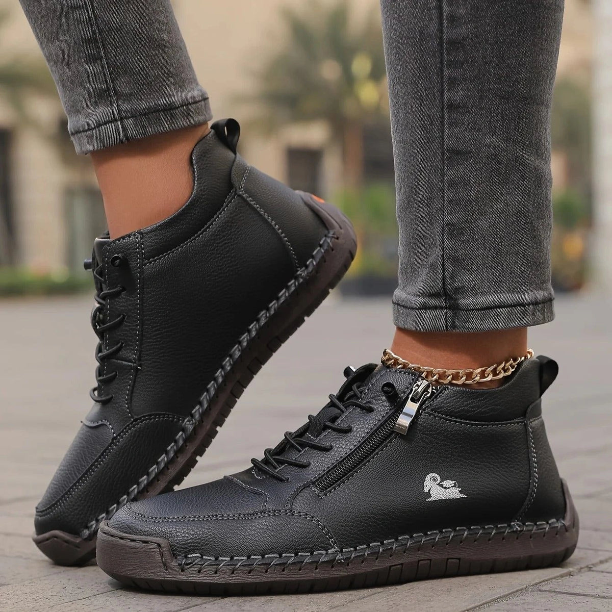 Comfortable Leather Ankle Boots with Zipper – Mavie
