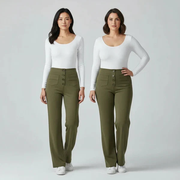High-Waist Stretch Pants with Side Pockets - Sophie