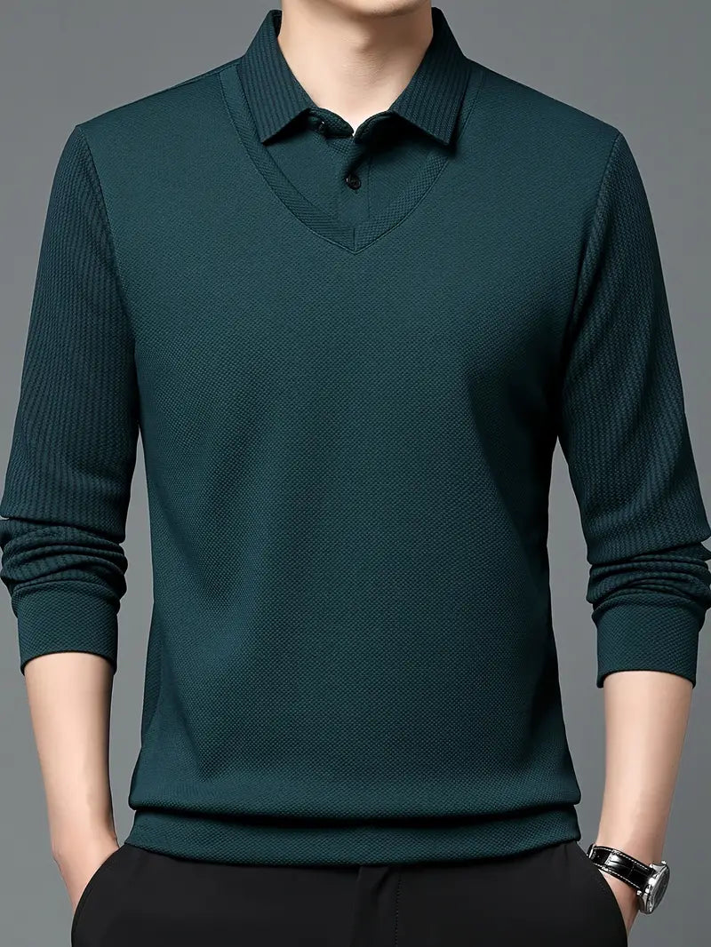 Men's 2-in-1 Long-Sleeve Polo - Elegant & Breathable