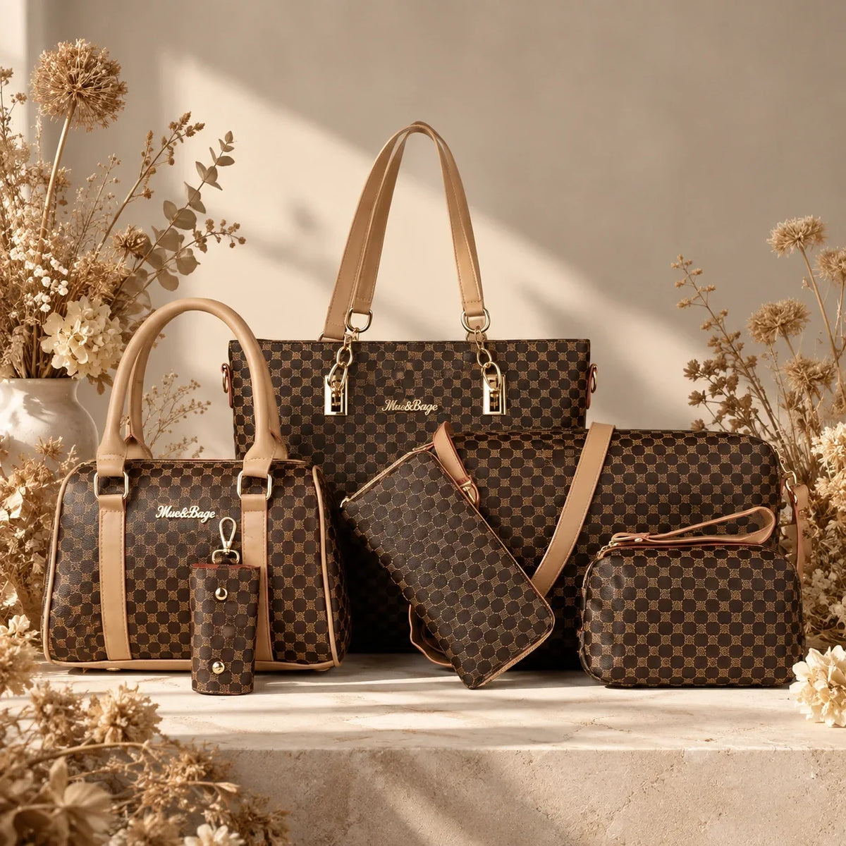 Bohème | 6-Piece Women's Handbag Set – Tote, Handbag, Clutch, Crossbody Bag, Wallet & Key Case