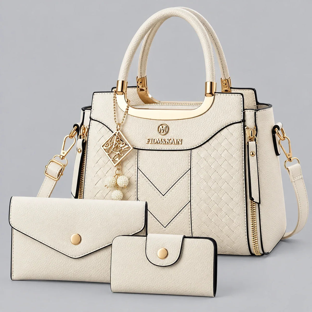 Chevron | 3-Piece Women's Handbag Set – Tote, Wallet & Card Holder
