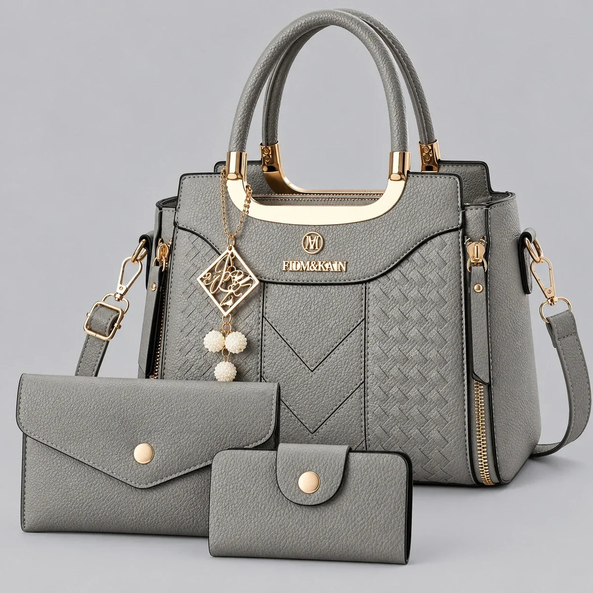Chevron | 3-Piece Women's Handbag Set – Tote, Wallet & Card Holder
