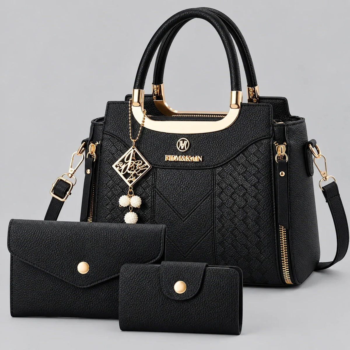 Chevron | 3-Piece Women's Handbag Set – Tote, Wallet & Card Holder