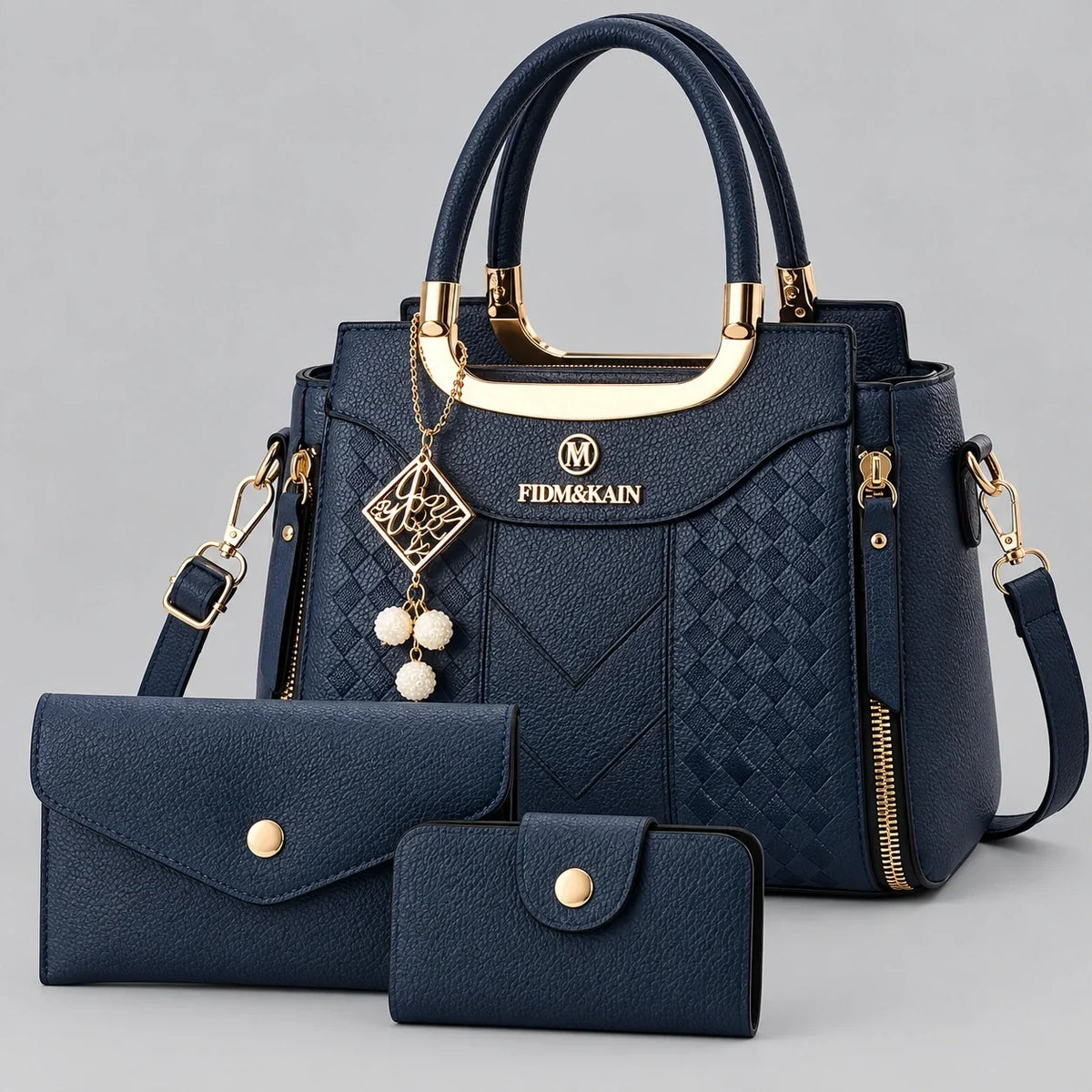 Chevron | 3-Piece Women's Handbag Set – Tote, Wallet & Card Holder