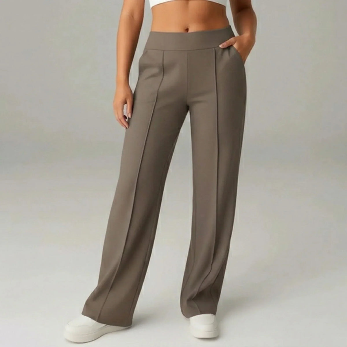 Comfortable High-Waist Wide-Leg Stretch Pants – SoftFlex