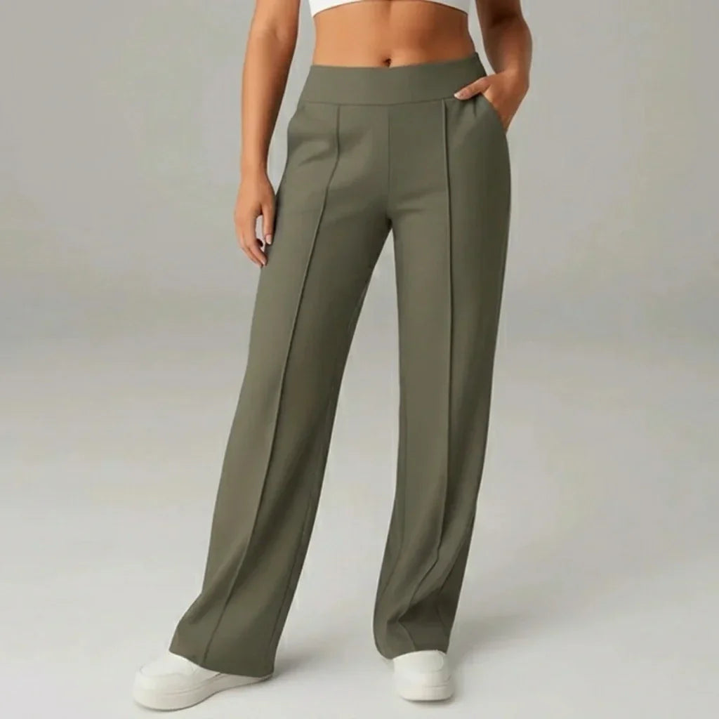 Comfortable High-Waist Wide-Leg Stretch Pants – SoftFlex