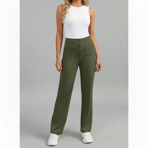 High-Waist Stretch Pants with Side Pockets - Sophie