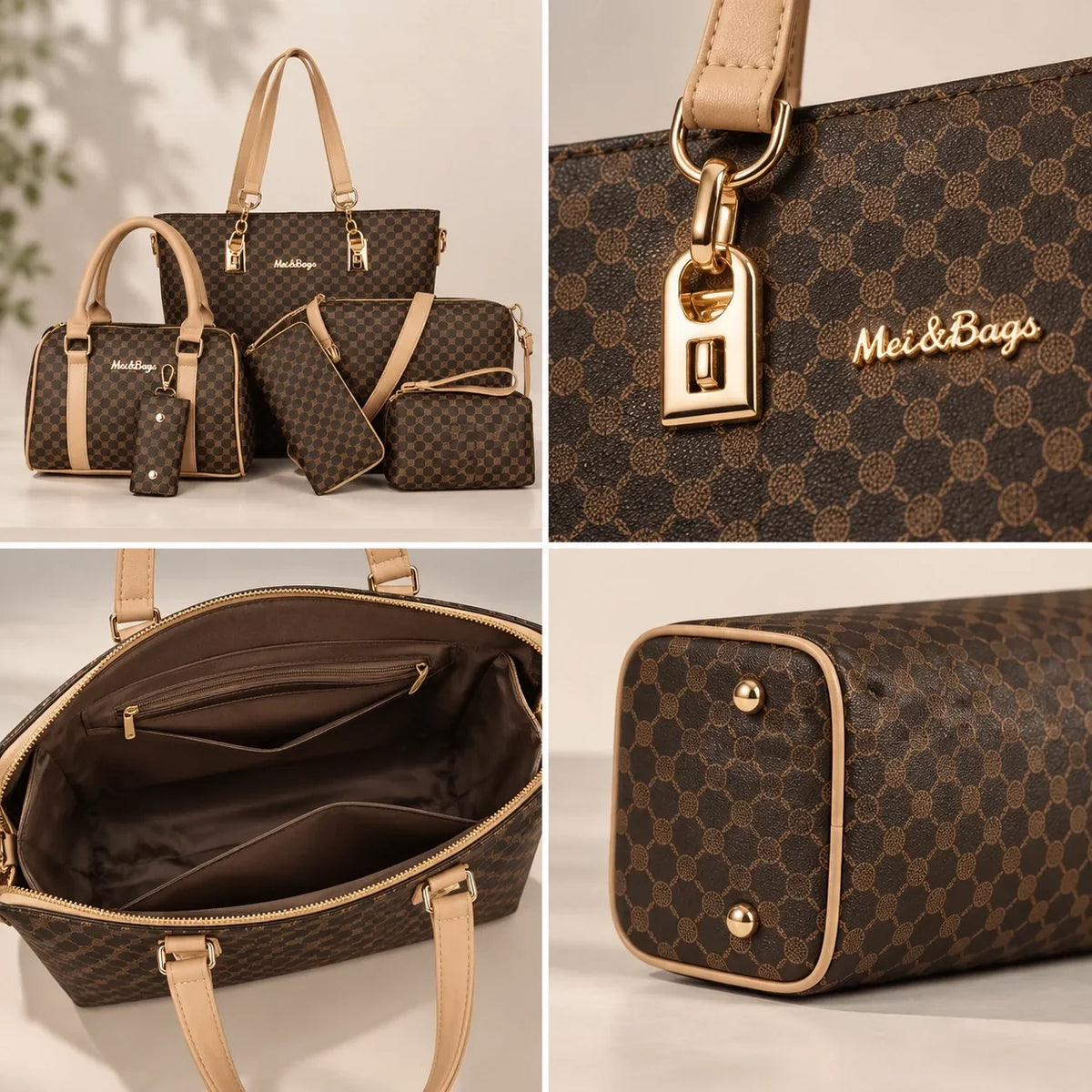 Bohème | 6-Piece Women's Handbag Set – Tote, Handbag, Clutch, Crossbody Bag, Wallet & Key Case